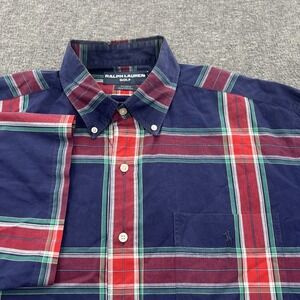 Vintage Ralph Lauren Golf Tilden Button Down Shirt Mens L Plaid 90s SS Pocket